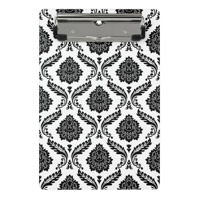 Mini Porte-bloc Motif Damassé Rococo Noir sur Blanc (Devant)