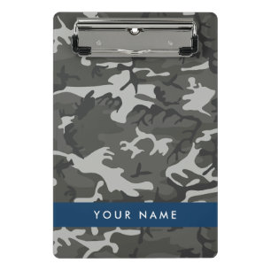 Mini Porte-bloc Motif de camouflage gris, Votre nom, Personnaliser