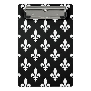 Mini Porte-bloc Motif Fleur de Lis, Royal Français, Blanc sur Noir