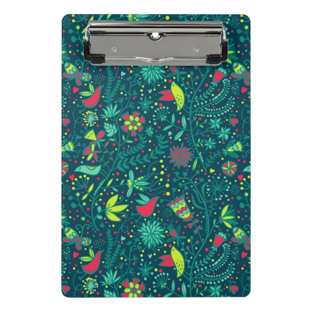 Mini Porte-bloc Motif floral avec des oiseaux de bande dessinée (Devant)