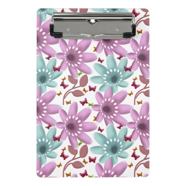 Mini Porte-bloc Motif papillon floral sans couture | Rose et menth (Devant)
