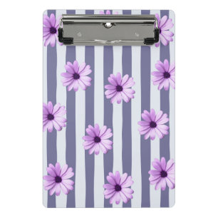Mini Porte-bloc motif rayé avec des marguerites violettes