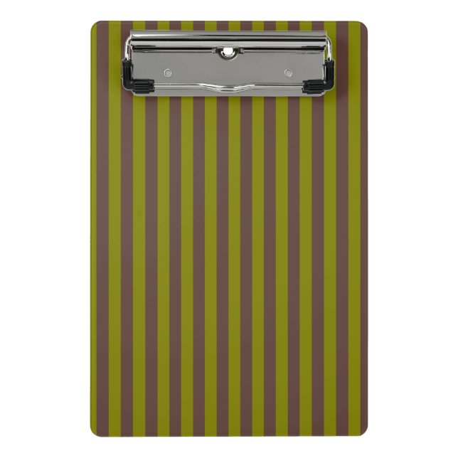 Mini Porte-bloc Motif rayé en chocolat brun et vert olive (Devant)