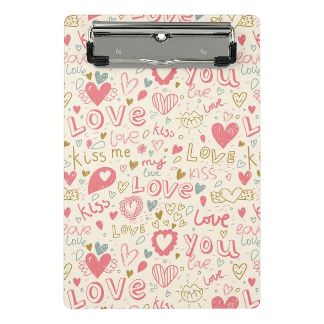 Mini Porte-bloc Motif romantique avec des coeurs et des lèvres (Devant)