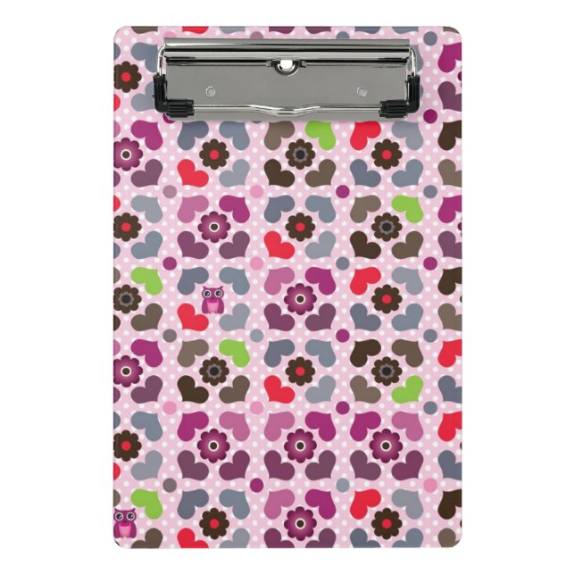 Mini Porte-bloc motif rose de fleurs et de hiboux (Devant)