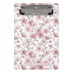 Mini Porte-bloc Motif Sakura en fleurs de cerises roses sur blanc 