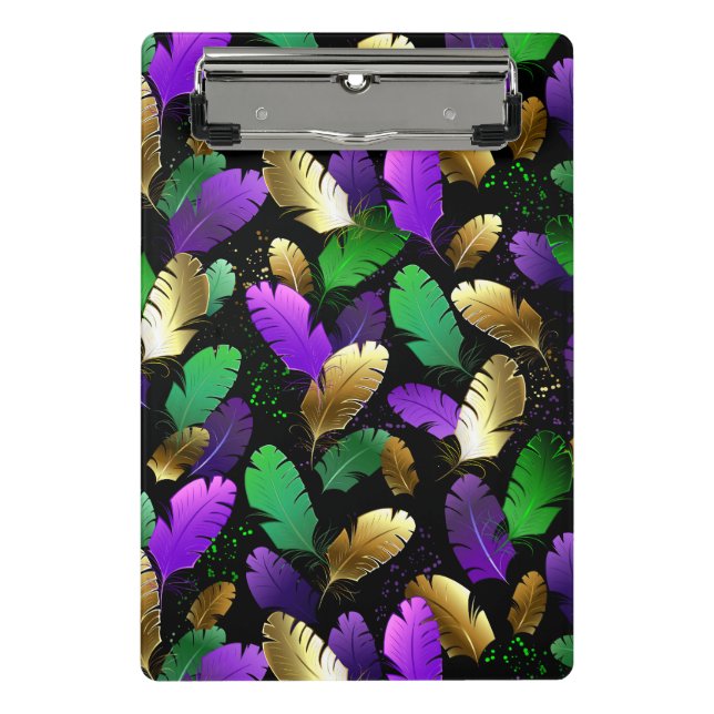 Mini Porte-bloc Motif sans couture avec des plumes de Mardi Gras (Devant)