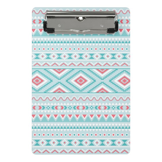 Mini Porte-bloc Motif tribal aztèque turquoise et rose (Devant)