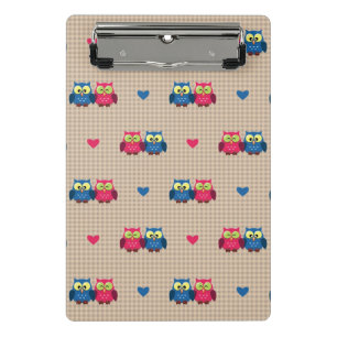 Mini Porte-bloc Motif vérifié avec des hiboux d'amour