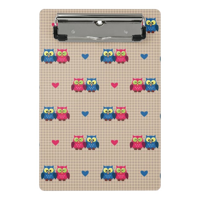 Mini Porte-bloc Motif vérifié avec des hiboux d'amour (Devant)