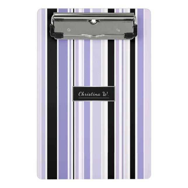 Mini Porte-bloc Noir élégant et rayures lilas (Devant)