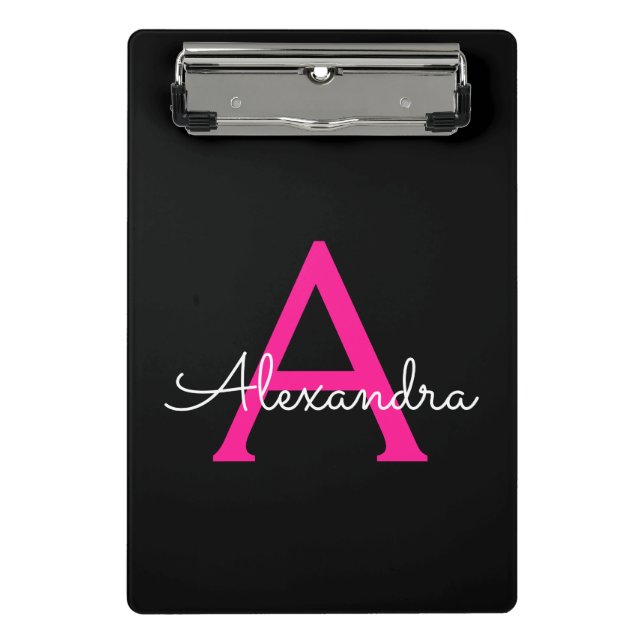 Mini Porte-bloc Nom de monogramme féminin écriture noire rose chau (Devant)