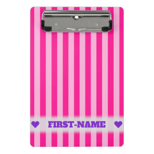 Mini Porte-bloc Nom fait sur commande + Rayures rose-clair et
