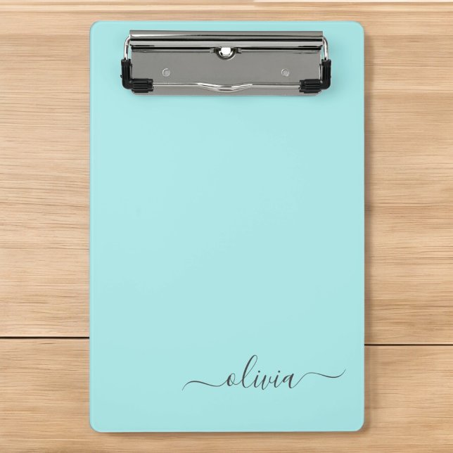 Mini Porte-bloc Nom Monogramme Féminin Écriture Moderne Aqua Bleu  (Créateur téléchargé)