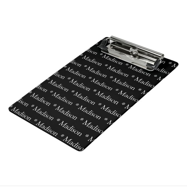 Mini Porte-bloc Nom personnalisable texte motif noir blanc (Angle3)