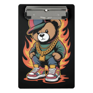 Mini Porte-bloc Nounours dans le style hip-hop avec des chaînes en
