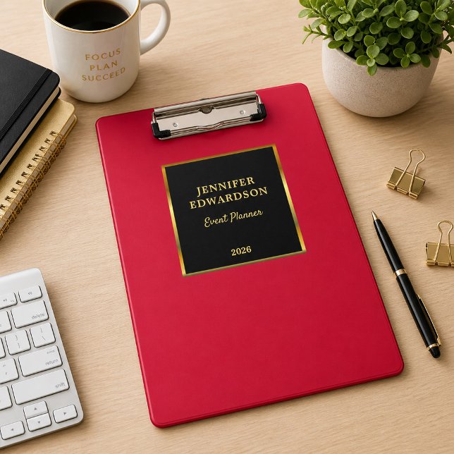 Mini Porte-bloc Or noir cardinal rouge professionnel affaires (Modern elegant black, gold and red cardinal professional mini clipboard.)