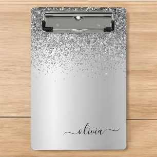 Mini Porte-bloc Paillettes de monogramme argenté scintillant écrit