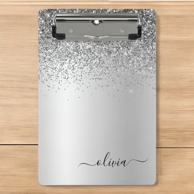 Mini Porte-bloc Paillettes de monogramme argenté scintillant écrit (Créateur téléchargé)