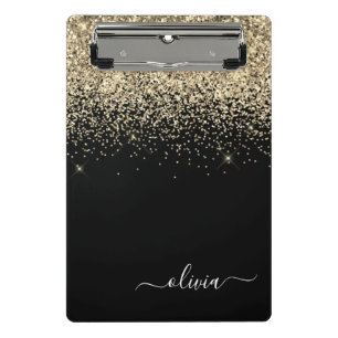 Mini Porte-bloc Paillettes de nom de monogramme de fille en or noi