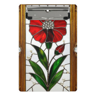 Mini Porte-bloc Panneau vibrant de verre coloré d'une fleur rouge