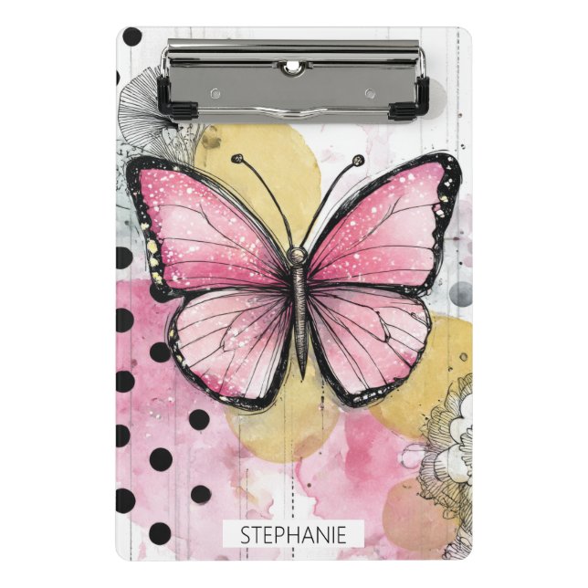 Mini Porte-bloc Papillon aquarelle rose art boho nature (Devant)