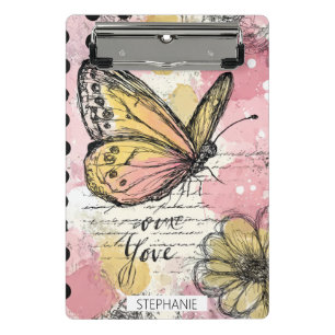 Mini Porte-bloc Papillon aquarelle rose or boho art nature (2)