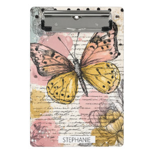 Mini Porte-bloc Papillon aquarelle rose or boho art nature (3)