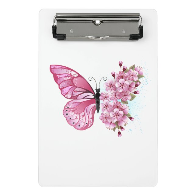 Mini Porte-bloc Papillon de fleurs avec Sakura rose (Devant)
