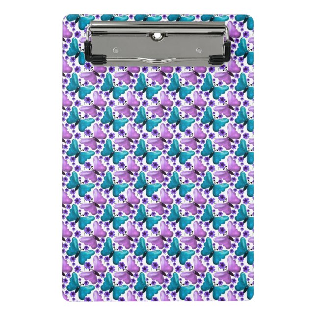 Mini Porte-bloc Papillon floral motif sarcelle violet  (Devant)