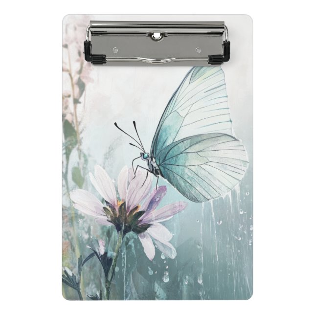 Mini Porte-bloc Papillon sarcelle menthe Fleurs pastel doux (Devant)