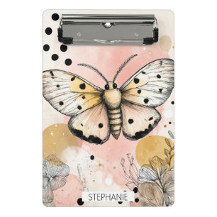 Mini Porte-bloc Papillon Tigre Tacheté Aquarelle Rose Or Art Boho