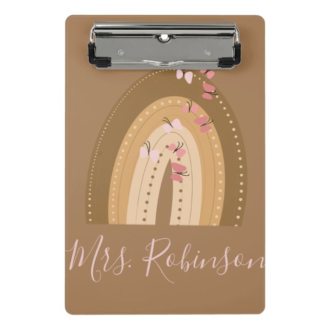 Mini Porte-bloc Papillons arc-en-ciel Nom des enseignants de scrip (Devant)