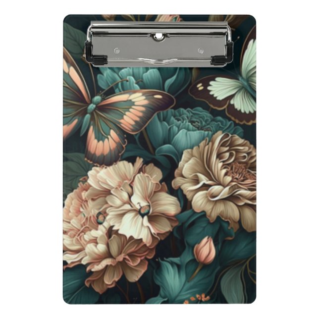 Mini Porte-bloc Papillons et fleurs design classique foncé (Devant)