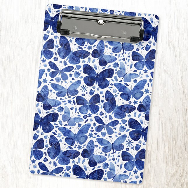 Mini Porte-bloc Papillons Motif aquarelle bleu (Blue watercolor butterfly pattern mini clipboard)