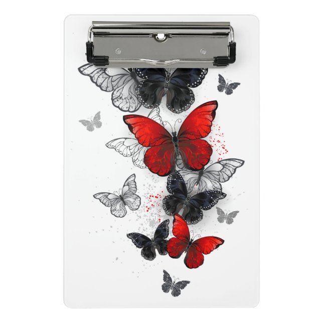 Mini Porte-bloc Papillons noirs et rouges volants (Devant)