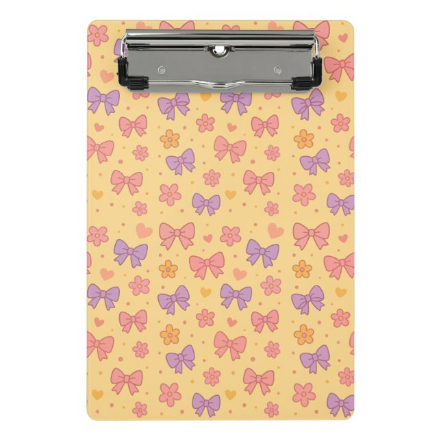 Mini Porte-bloc Pastel Bows & Flowers Pattern – Cute Yellow Girly (Devant)