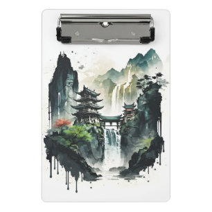 Mini Porte-bloc Paysage antique de l'encre chinoise avec cascade