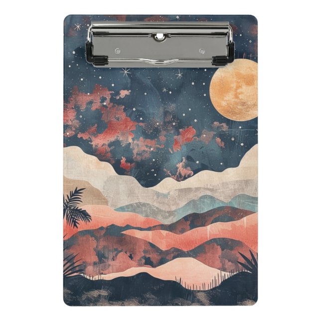 Mini Porte-bloc Paysage céleste boho désert Indigo cuivre (Devant)