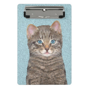 Mini Porte-bloc Peinture de chat tigré gris - Art de chat original