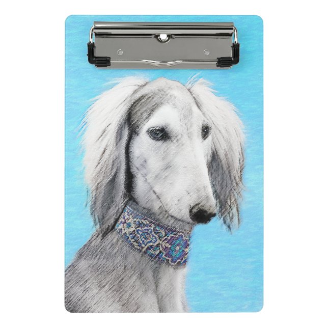 Mini Porte-bloc Peinture de Saluki (Argent) - Joli art original de (Devant)