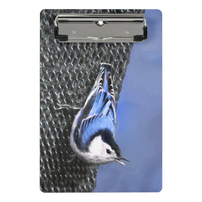 Mini Porte-bloc Peinture Nuthatch à poitrine blanche Art original (Devant)