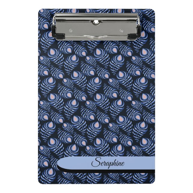 Mini Porte-bloc Personalized Feather Clipboard | Blue Pattern (Devant)