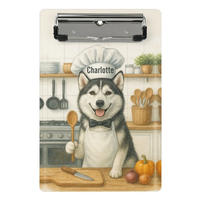Mini Porte-bloc Personalized Name Funny Siberian Husky Dog Chef (Devant)