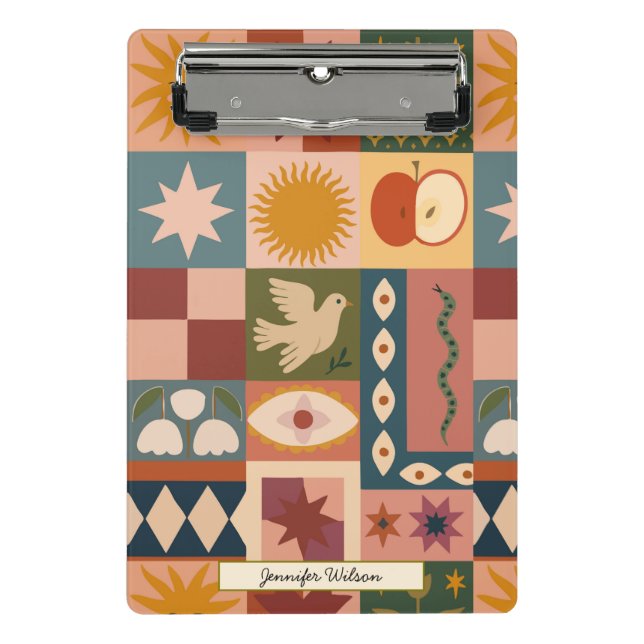 Mini Porte-bloc Personnalisé Bohème Céleste Patchwork Mystique (Devant)