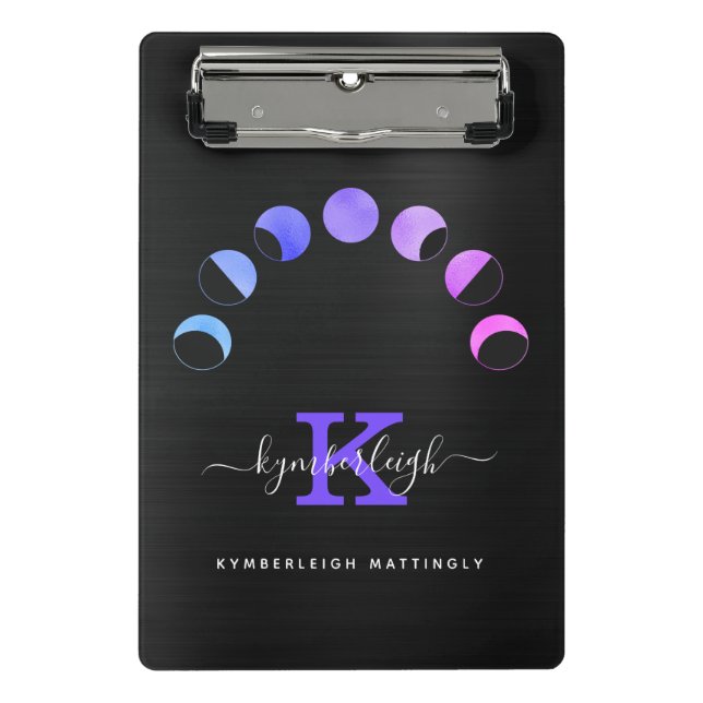 Mini Porte-bloc Phases de Lune Noire Glam Pastel Purple Nom du mon (Devant)