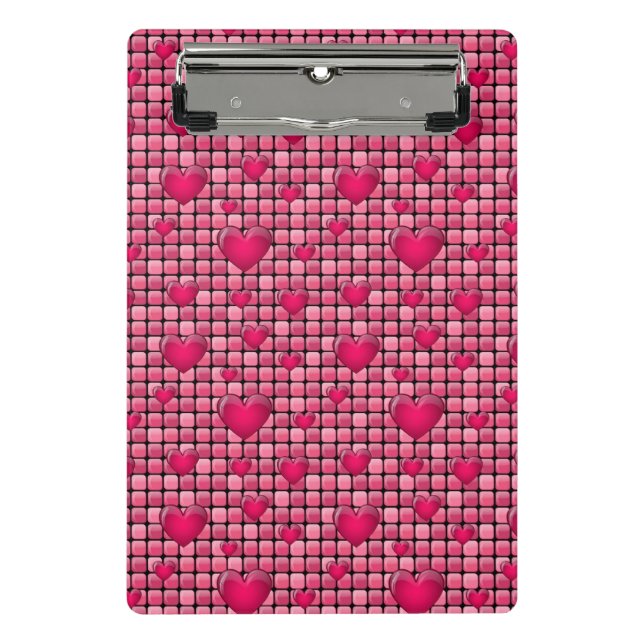 Mini Porte-bloc Pile rose avec des coeurs (Devant)
