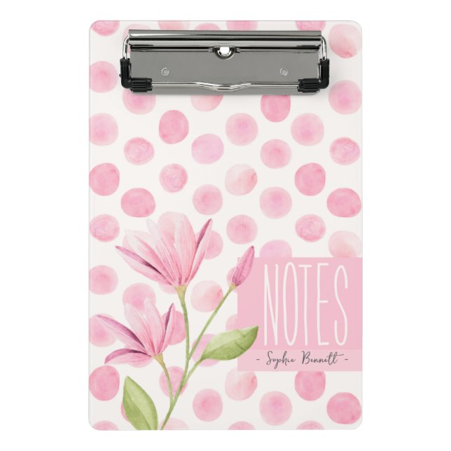 Mini Porte-bloc Pink Watercolor Polka Dots & Flowers (Devant)