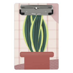 Mini Porte-bloc Plantes serpent sur fond rose à carreaux