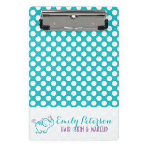 Mini Porte-bloc Point Polka Blanc Et Arrière - plan Turquoise